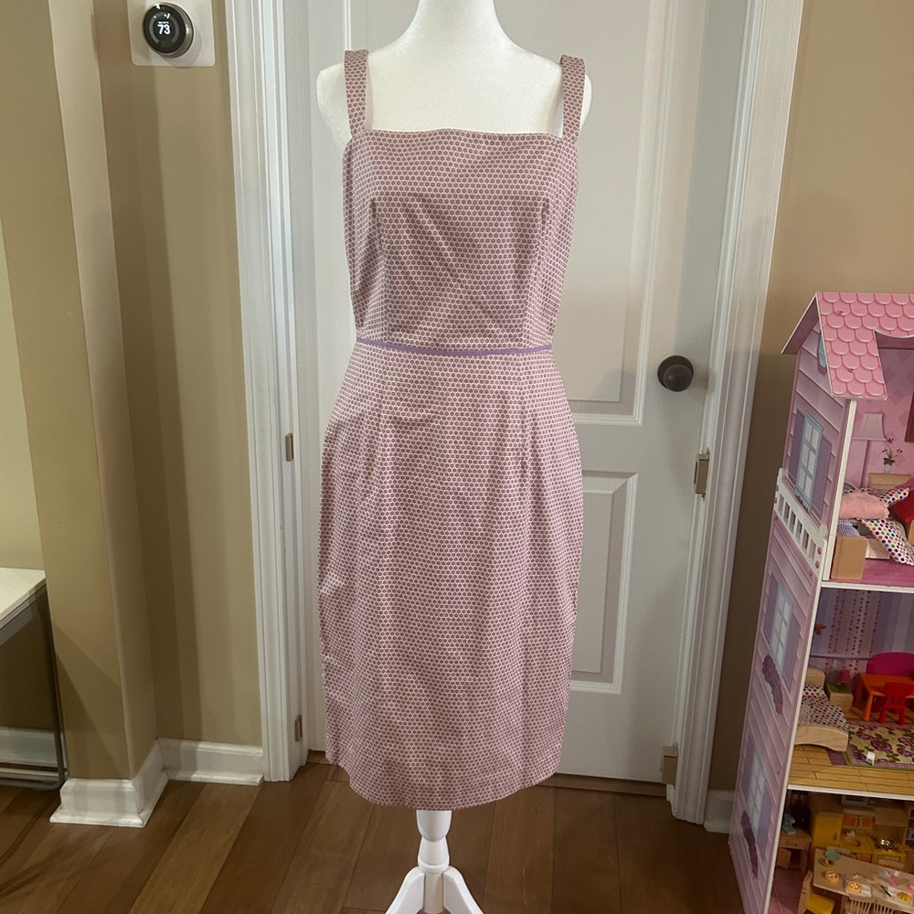 J. Crew Pink Polka Dot Square-Neck Midi Dress